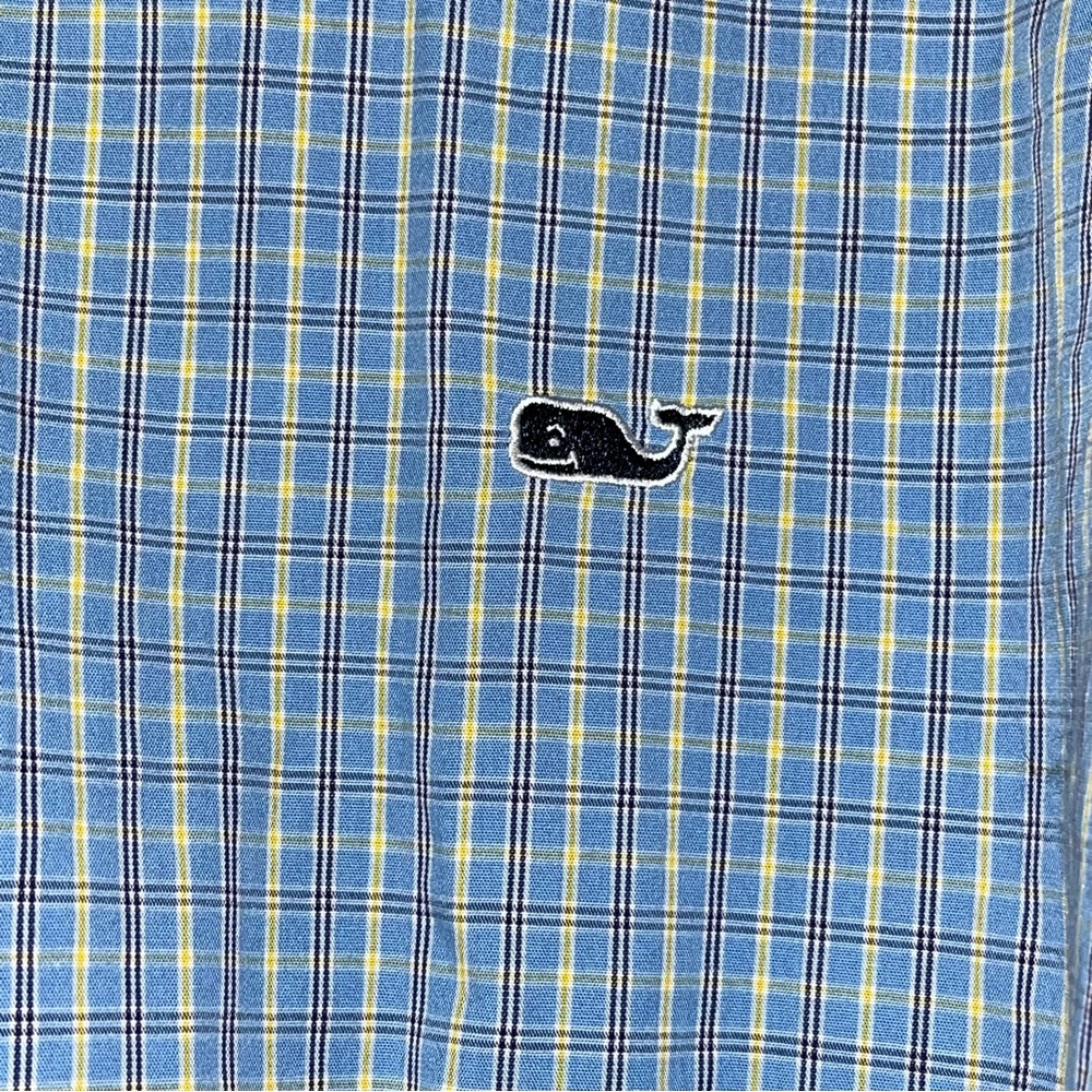 Vineyard Vines Cotton Whale Long Sleeve Button Down Blue Yellow Plaid Shirt Med - Picture 2 of 11